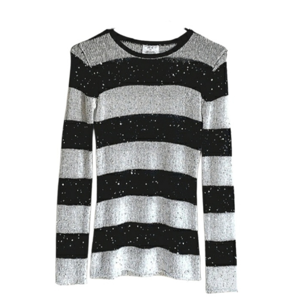Striped Sequins Long Sleeve Sweater Size X-Small